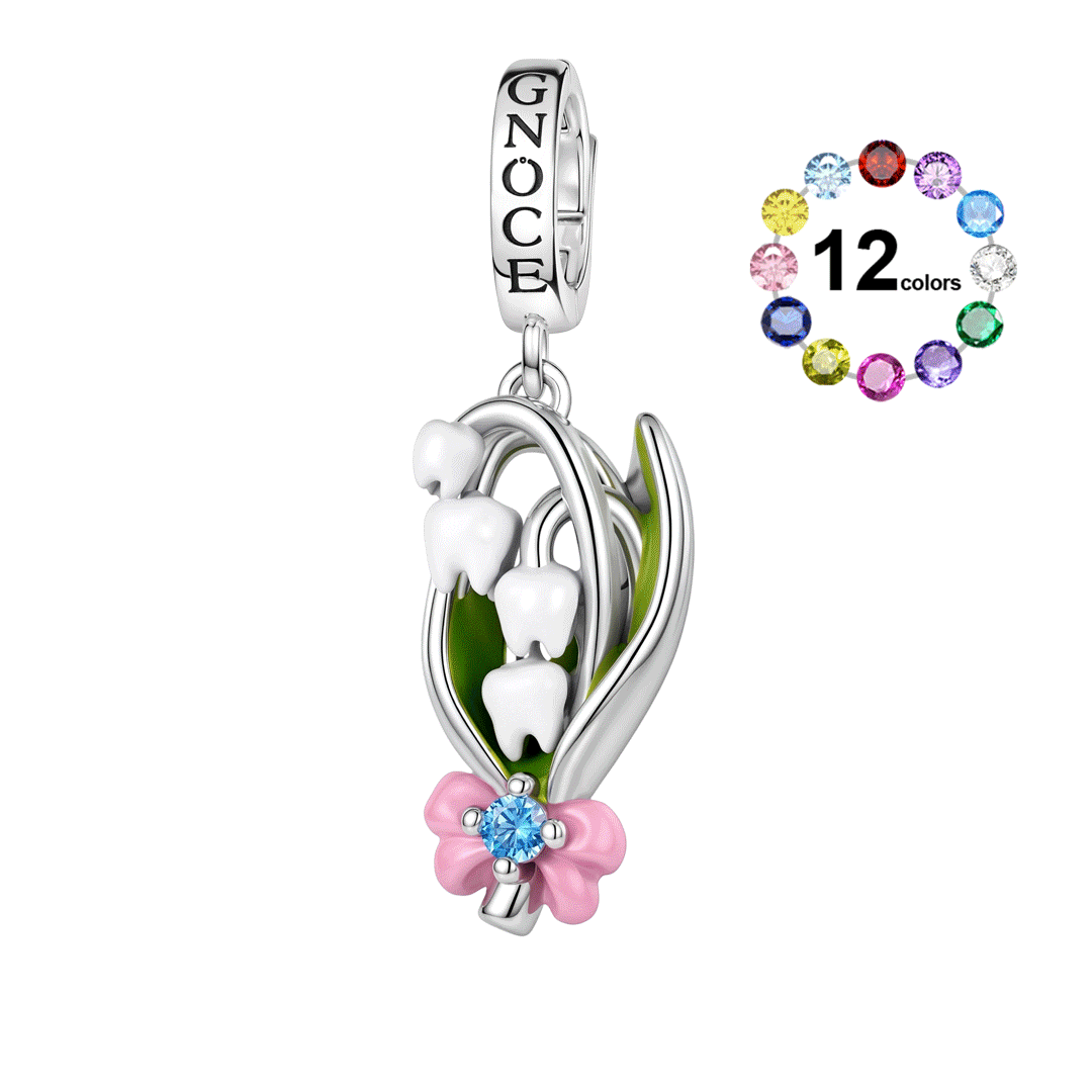 Gnoce Birthstone Glow‑in‑the‑dark Tooth Lily Of The Valley Clasp Dangle Charm Platinum‑plated Silver Blend_1