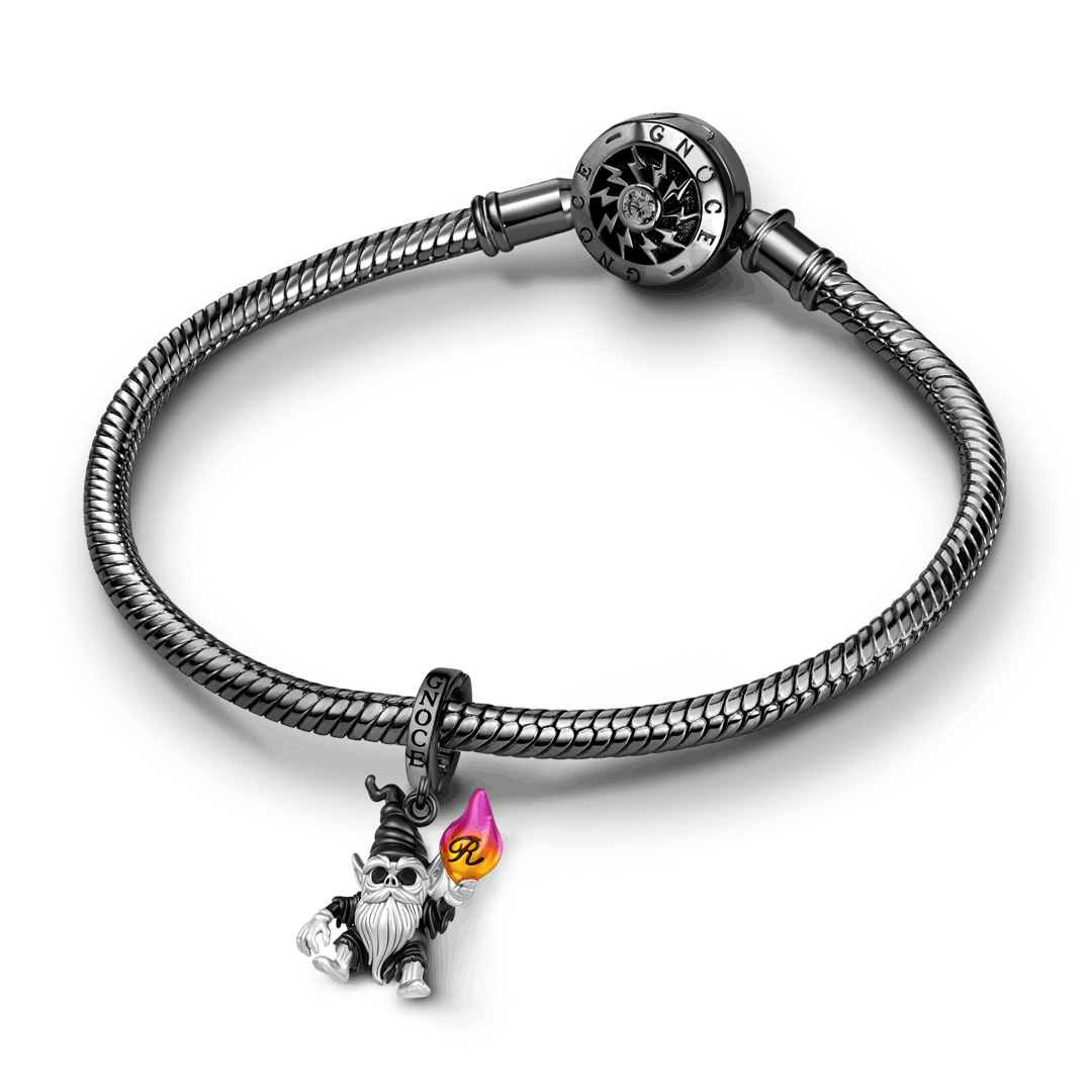 Gnoce Glow-in-the-dark Initial Personalized Black Goblin Contract Clasp Dangle Charm Platinum‑plated Silver Blend_4