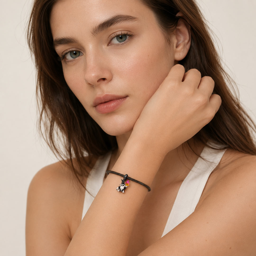 Gnoce Glow-in-the-dark Initial Personalized Black Goblin Contract Clasp Dangle Charm Platinum‑plated Silver Blend_6