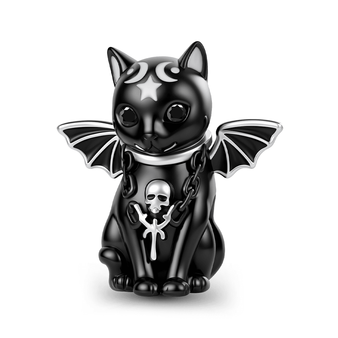 Gnoce Halloween Black Cat Spacer Bead Charm Platinum‑plated Silver Blend_1