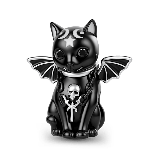 Gnoce Halloween Black Cat Spacer Bead Charm Platinum‑plated Silver Blend_1