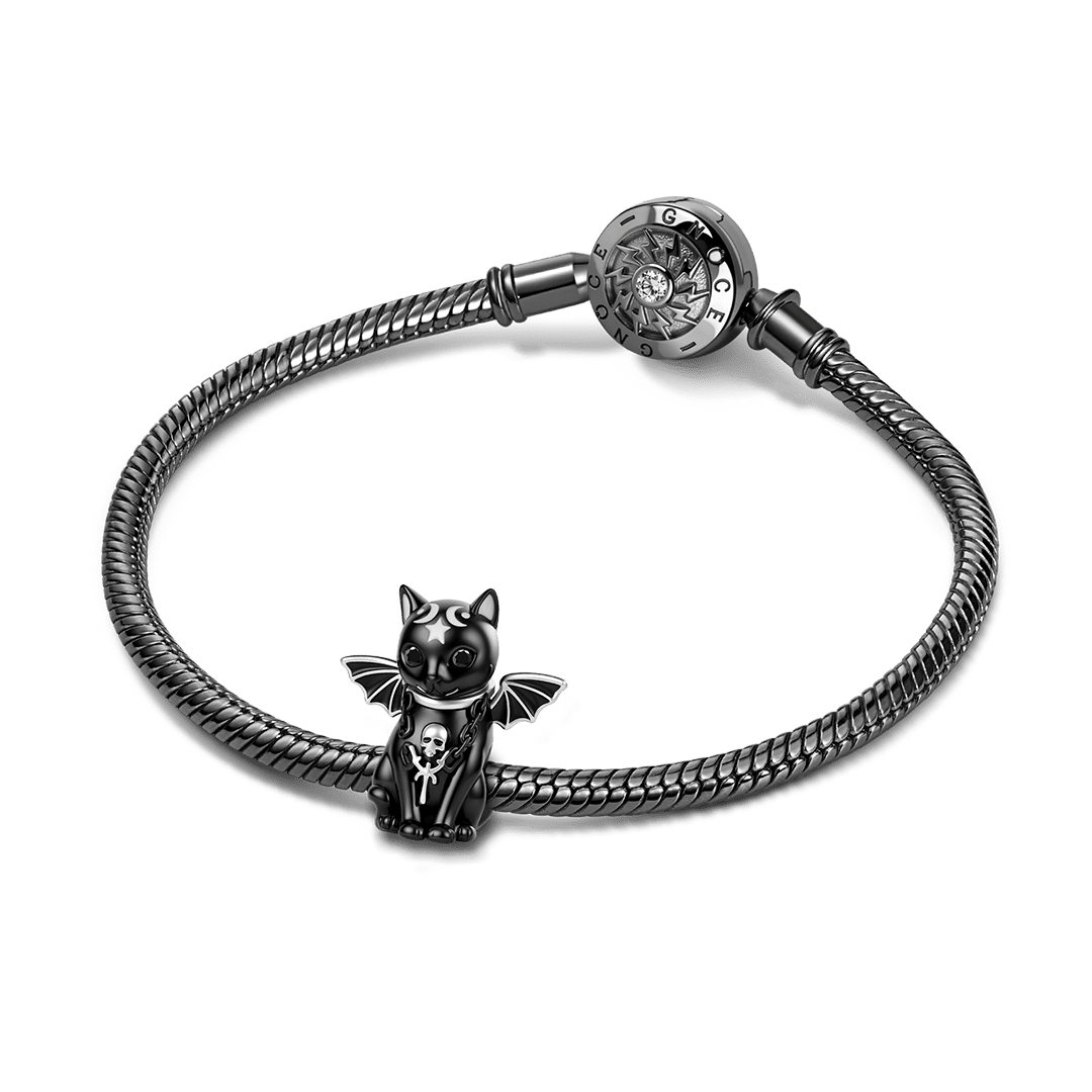Gnoce Halloween Black Cat Spacer Bead Charm Platinum‑plated Silver Blend_3