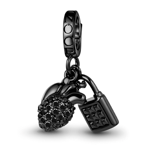 Gnoce Initial Engravable Punk Lock Anatomical Heart Dangle Charm Platinum‑plated Silver Blend_1