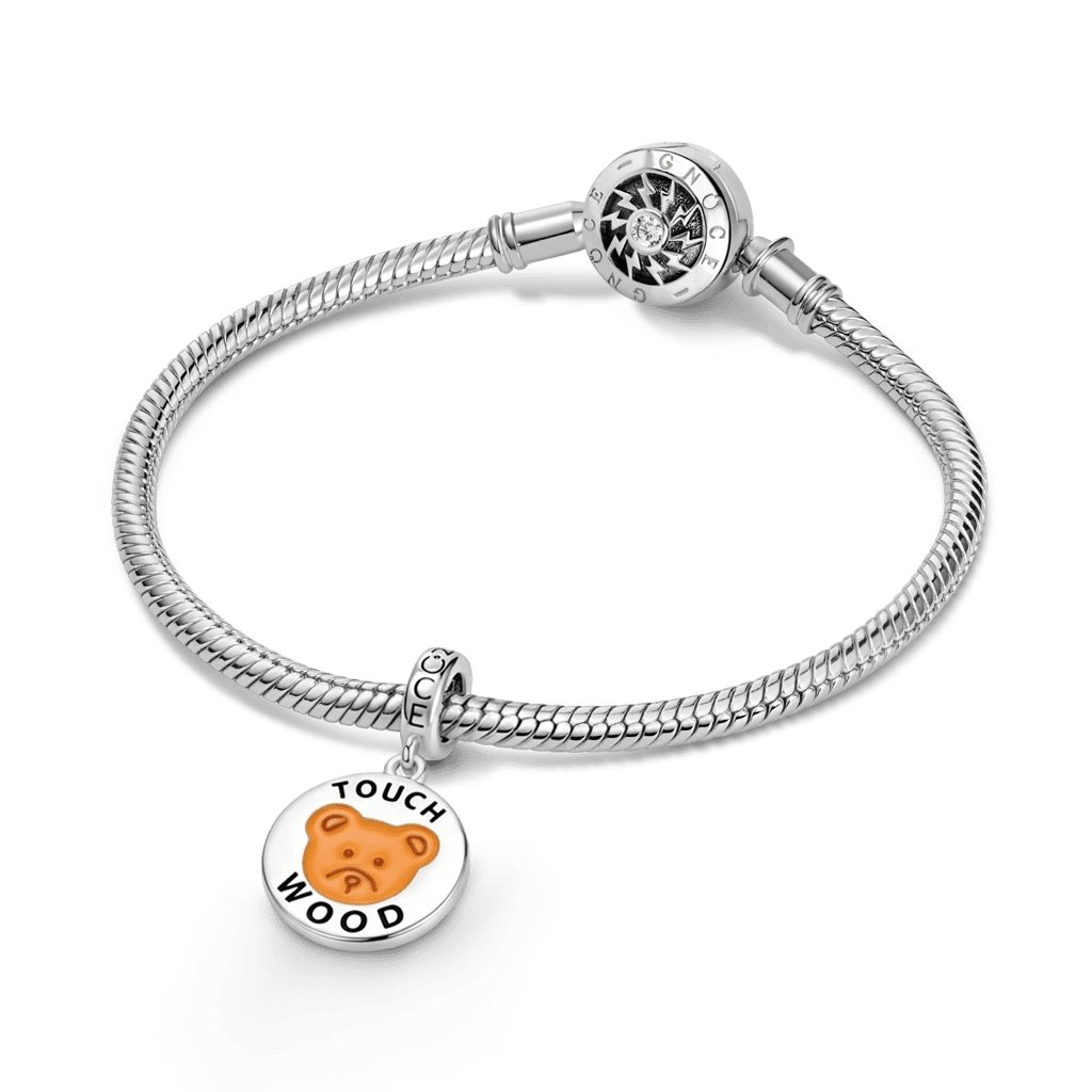 Gnoce Touch Wood Lucky Bear Dangle Charm Platinum-plated Silver Blend_3
