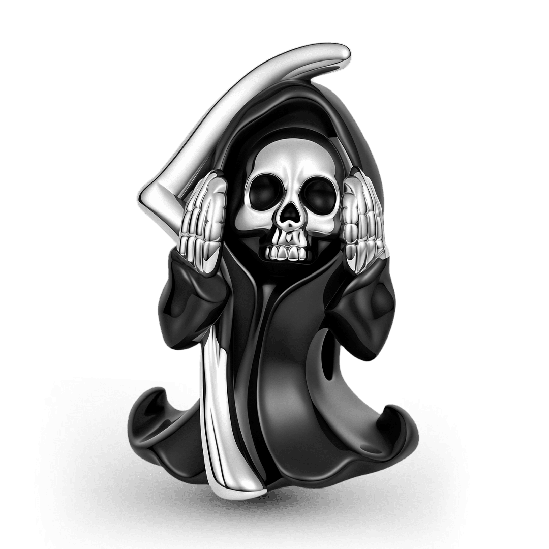 Gnoce Halloween Hear No Evil Grim Reaper Bead Charm Platinum‑plated Silver Blend_1