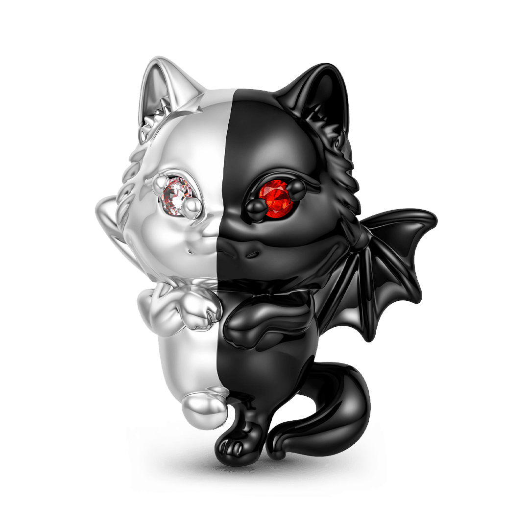 Gnoce Halloween Angel Demon Two-Face Cat Bead Platinum‑plated Silver Blend_1