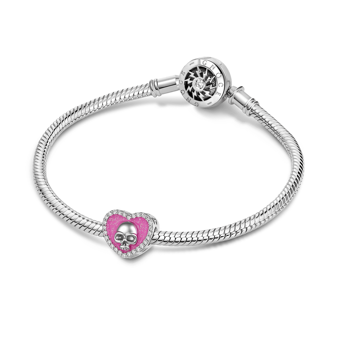 Gnoce Halloween Skull Heart Photo Personalized Bead Platinum‑plated Silver Blend_3