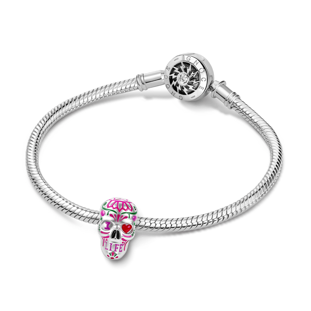 Gnoce Halloween Sugar Skull Bead Charm Platinum‑plated Silver Blend_3