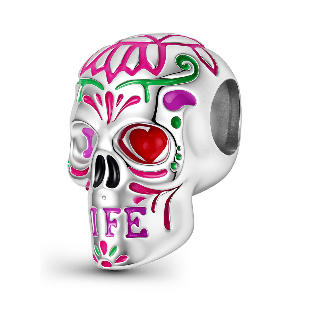 Gnoce Halloween Sugar Skull Bead Charm Platinum‑plated Silver Blend_5