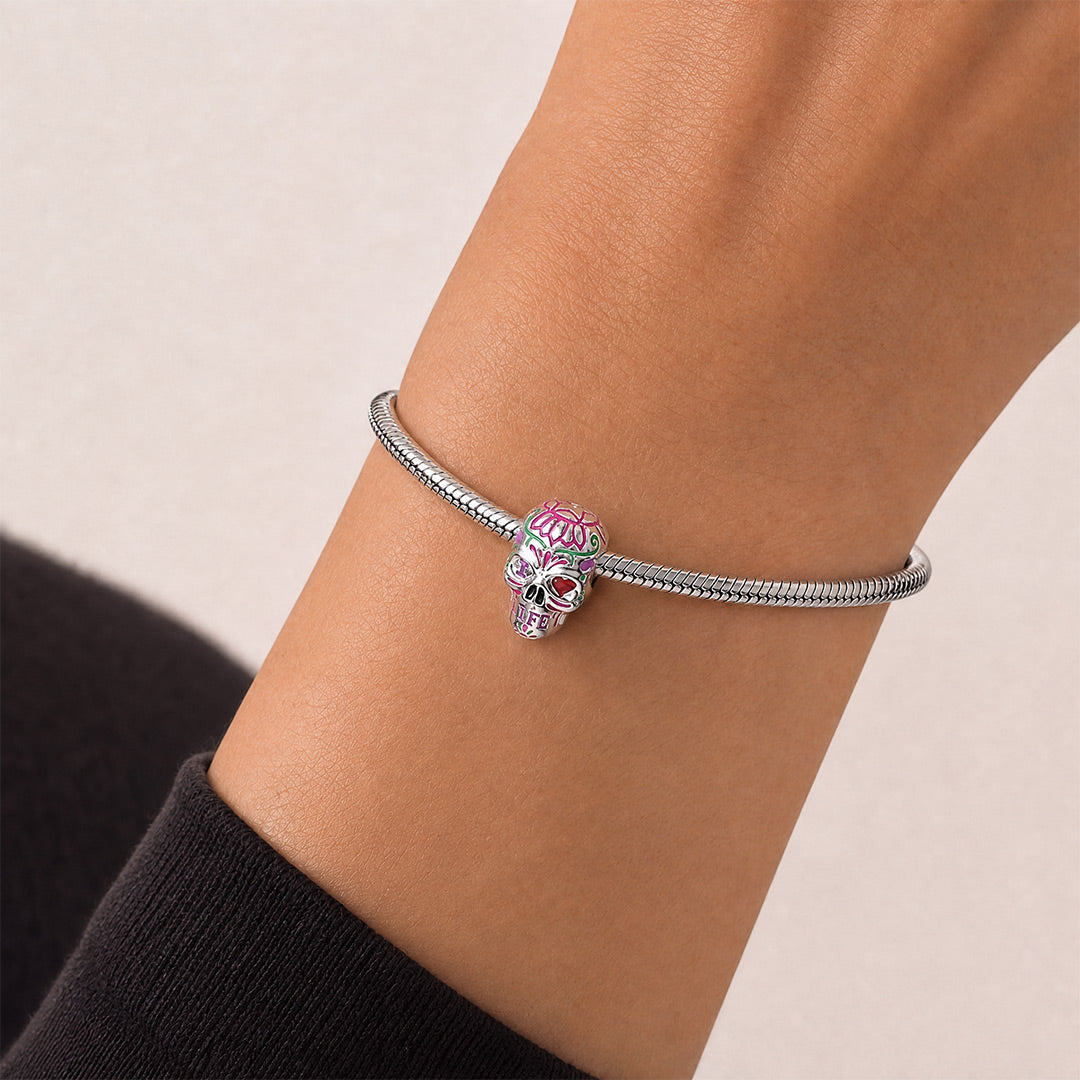 Gnoce Halloween Sugar Skull Bead Charm Platinum‑plated Silver Blend_2