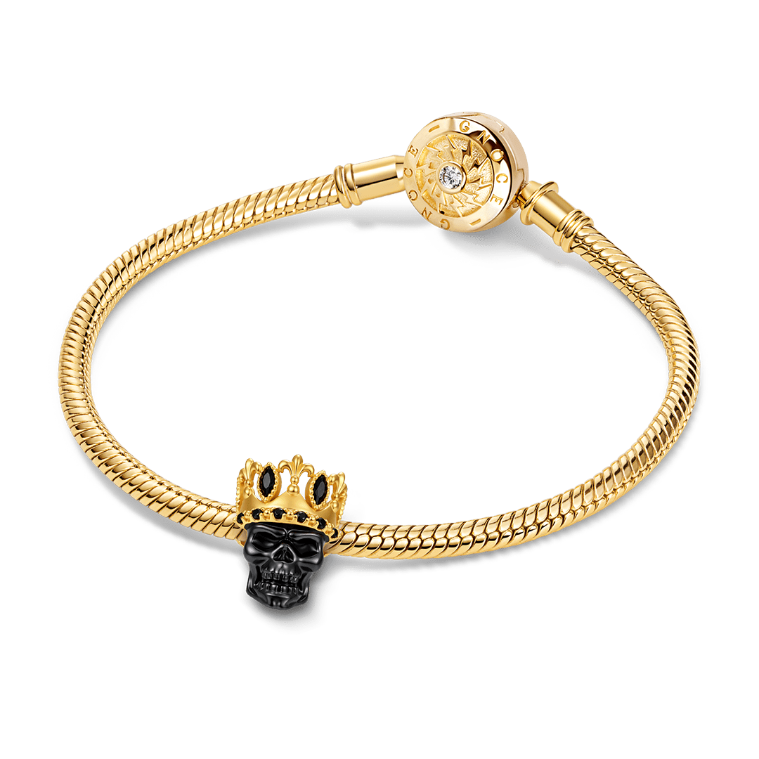 Gnoce King Skull Dangle Charm Black Gold-plated Silver Blend_3