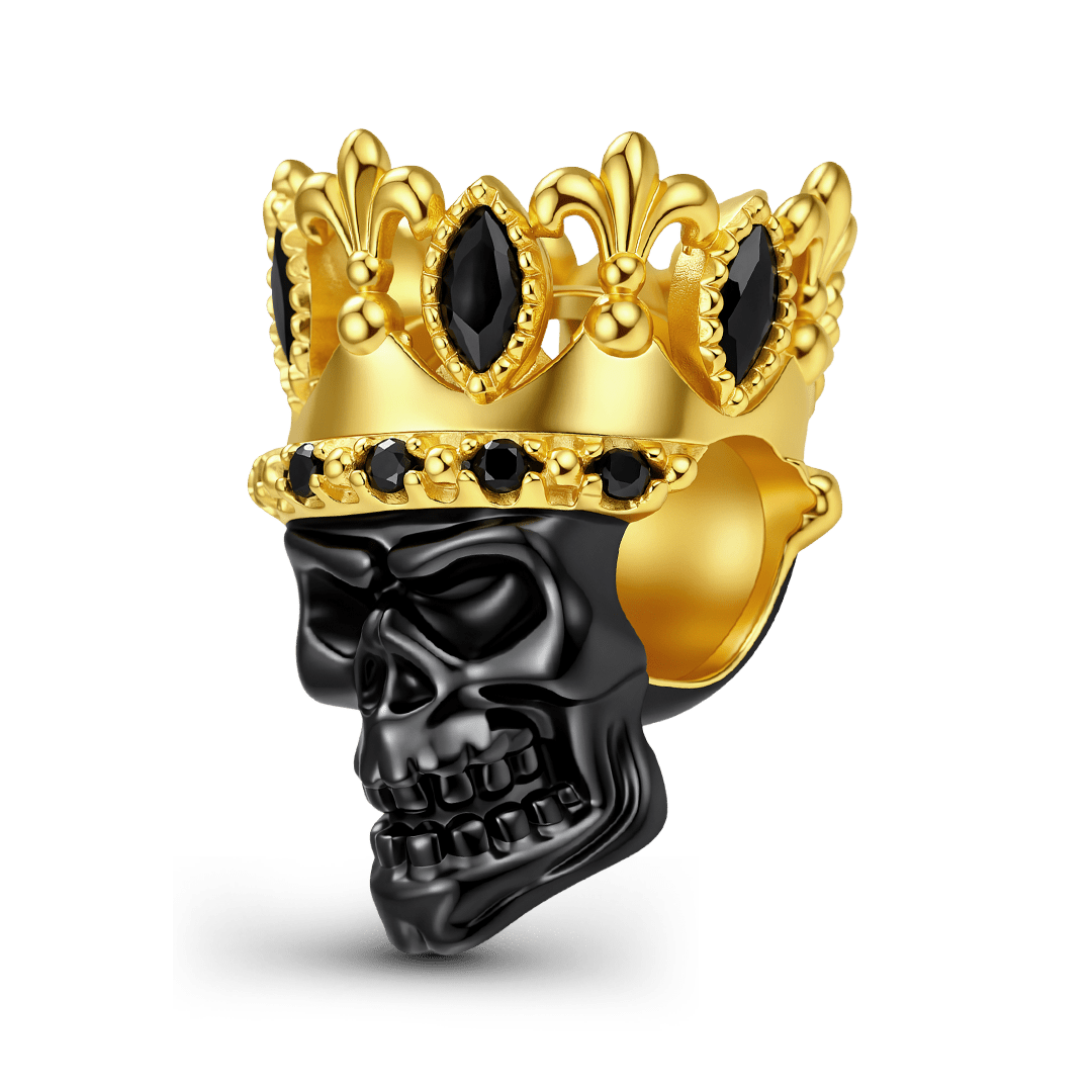 Gnoce King Skull Dangle Charm Black Gold-plated Silver Blend_5