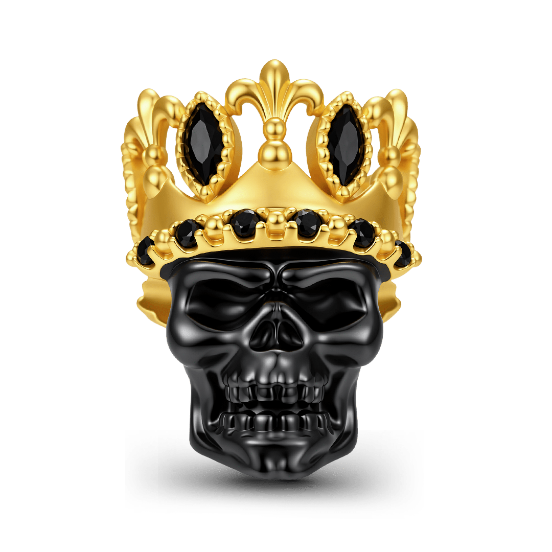 Gnoce King Skull Dangle Charm Black Gold-plated Silver Blend_1