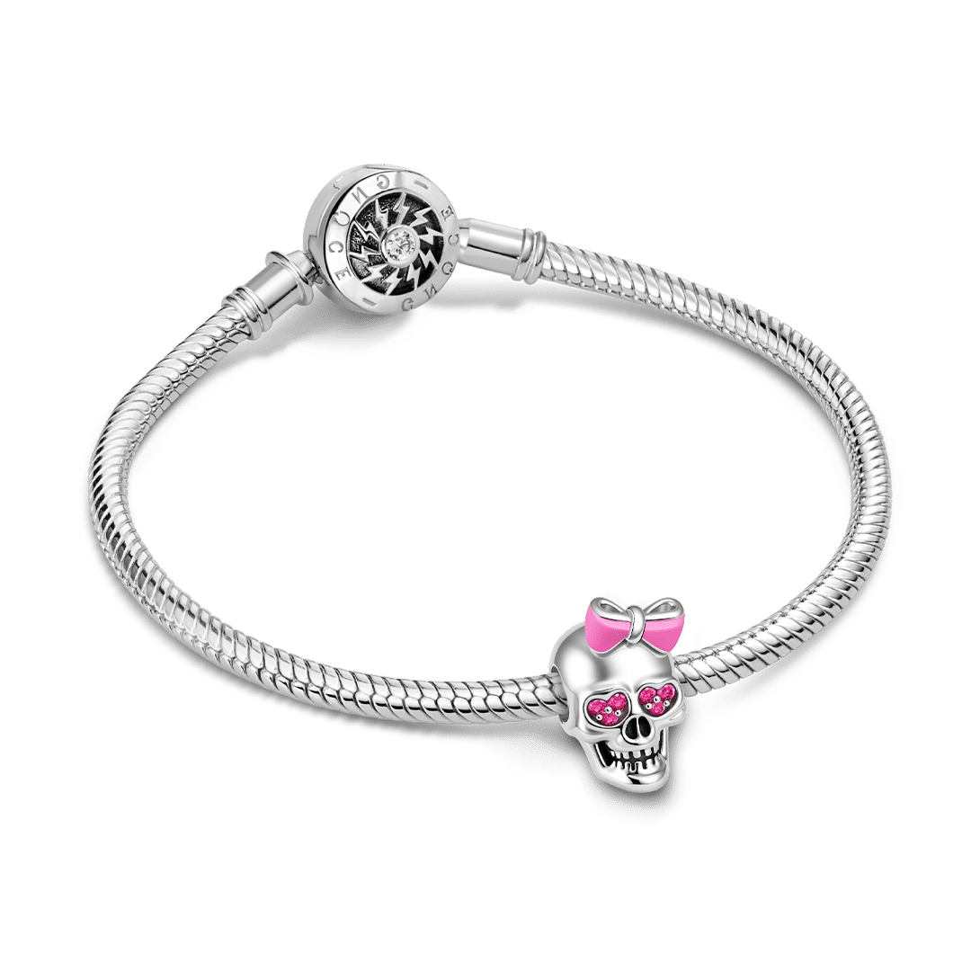 Gnoce Bow Skull Bead Charm Platinum‑plated Silver Blend_3