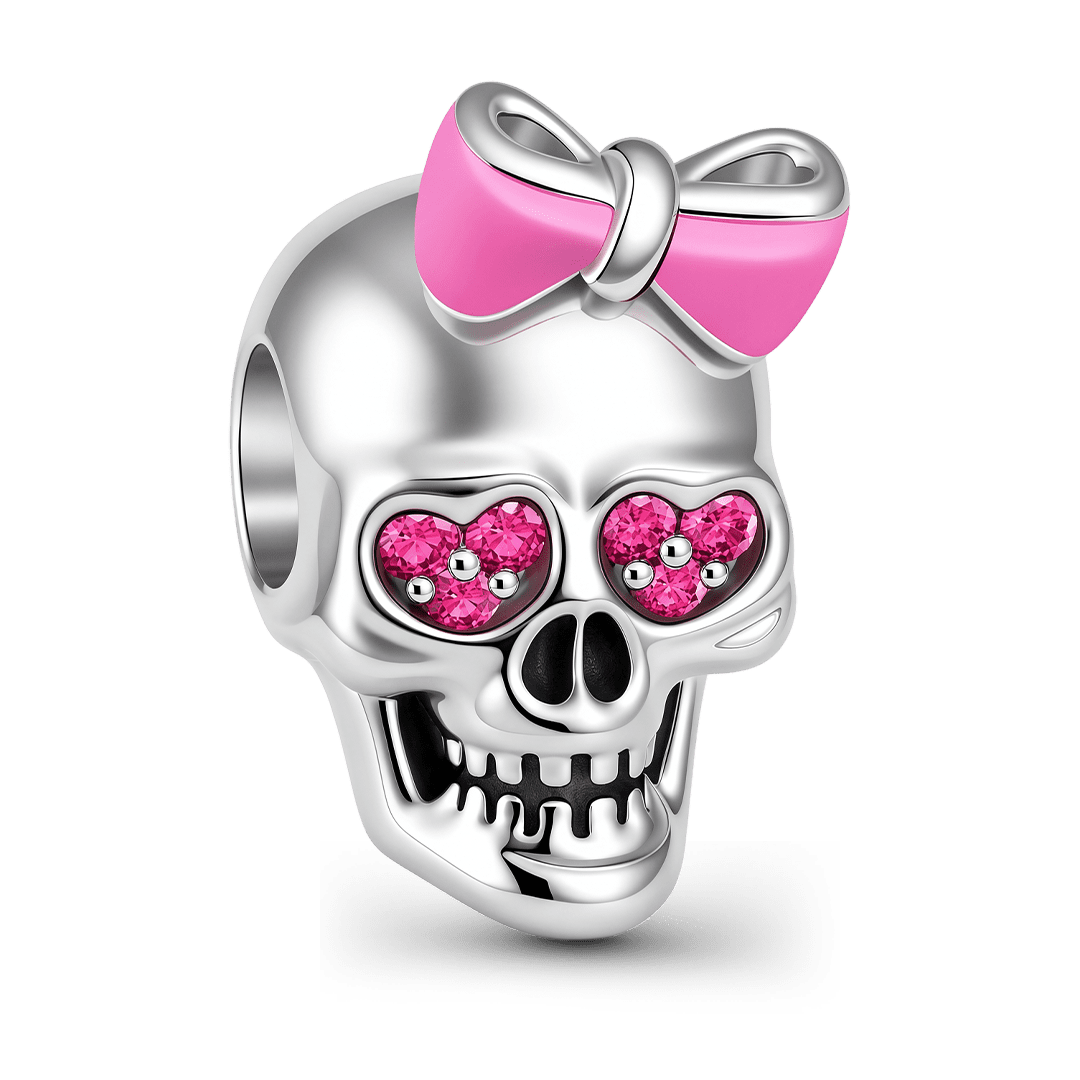Gnoce Bow Skull Bead Charm Platinum‑plated Silver Blend_1