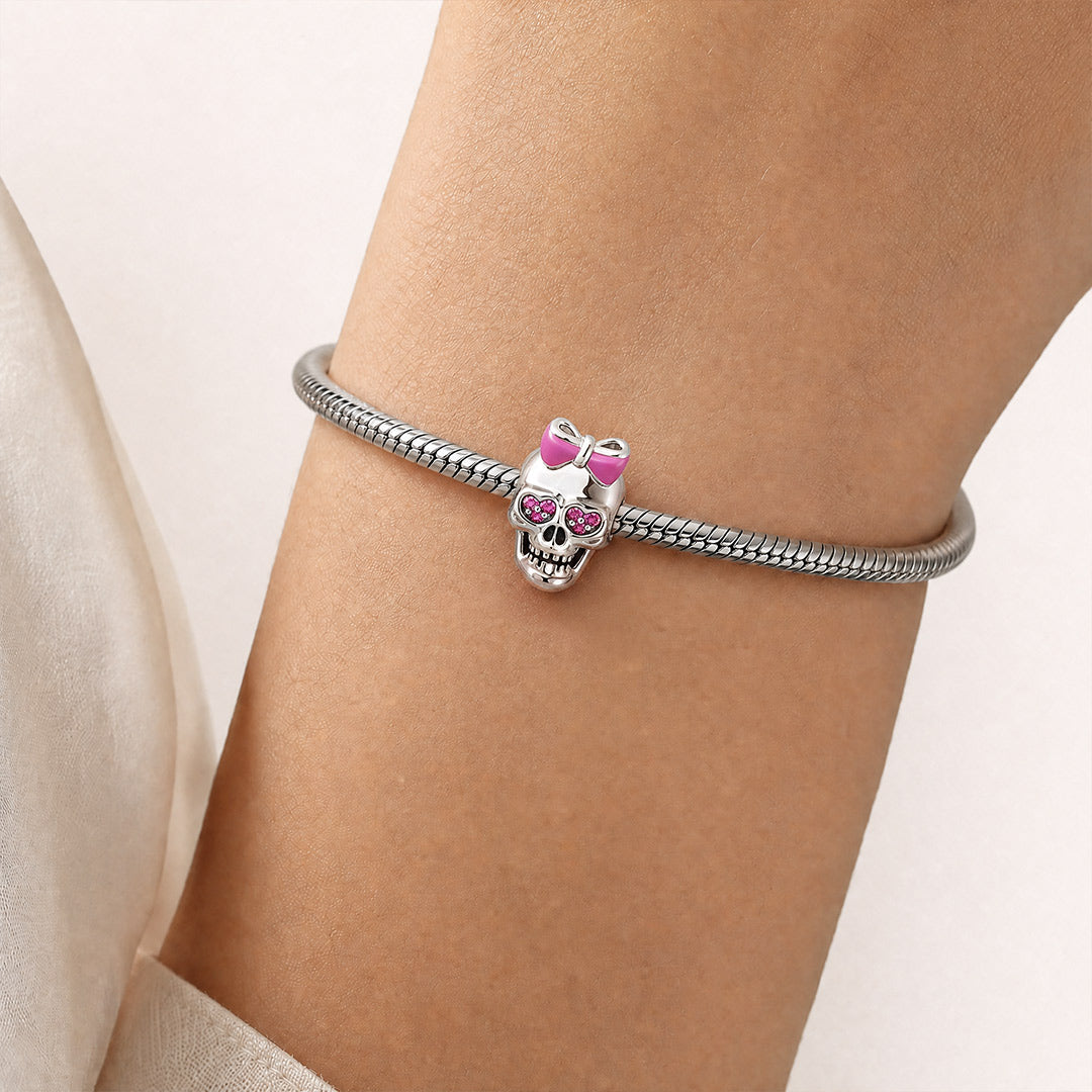 Gnoce Bow Skull Bead Charm Platinum‑plated Silver Blend_2