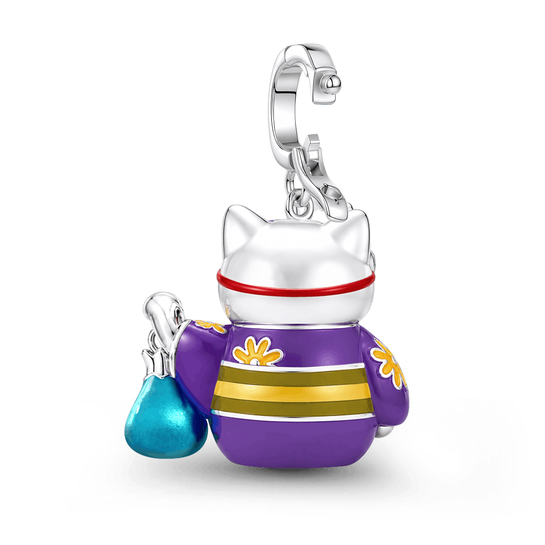 Gnoce Glow-in-the-Dark Summer Festival Kimono Cat Clasp Dangle Charm Platinum-plated Silver Blend_7