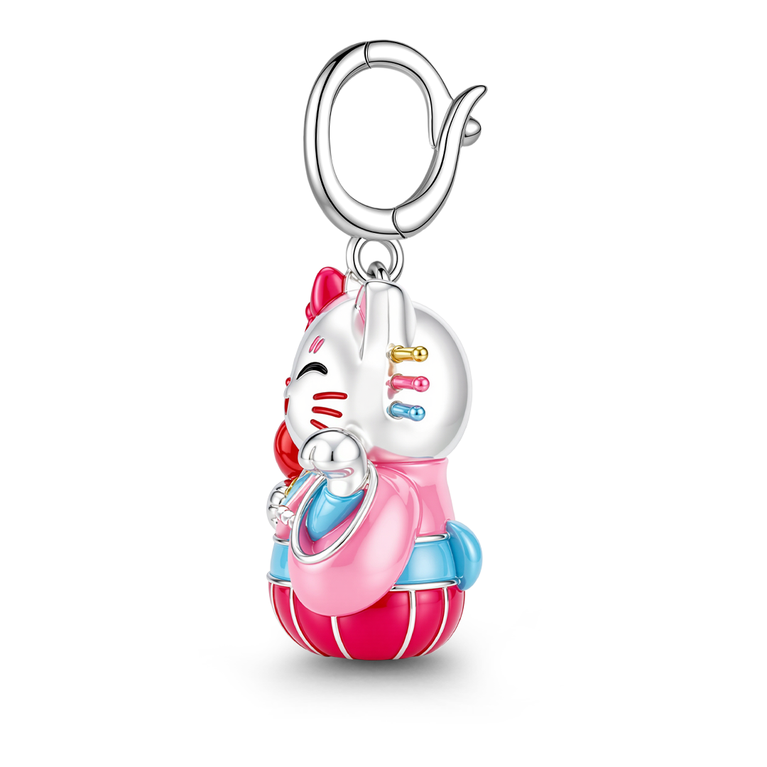 Gnoce Japanese Glow‑in‑the‑Dark Pink Lucky Cat Clasp Dangle Charm Platinum‑plated Silver Blend_6