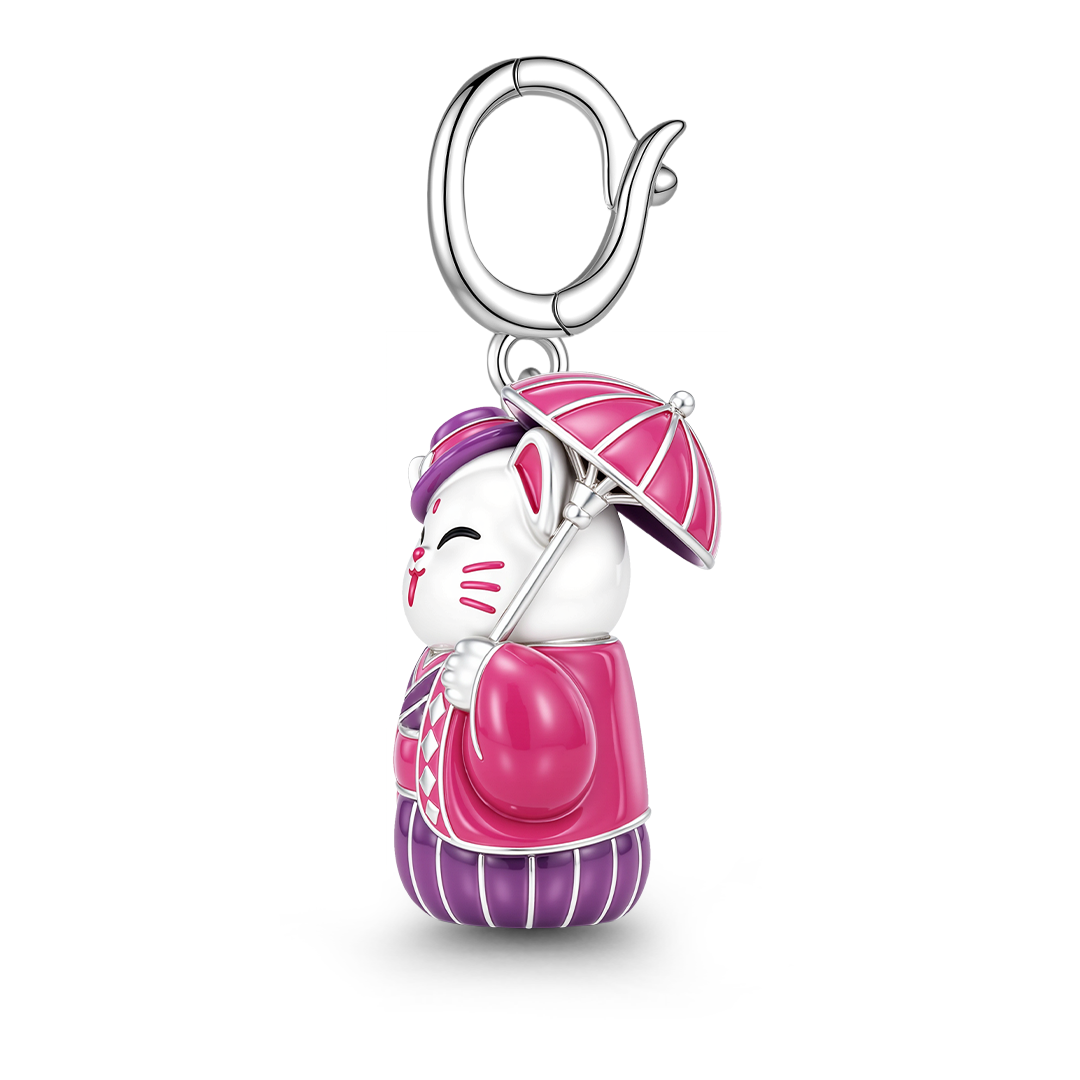 Gnoce Japanese Glow‑in‑the‑Dark Purple Lucky Cat Clasp Dangle Charm Platinum‑plated Silver Blend_6