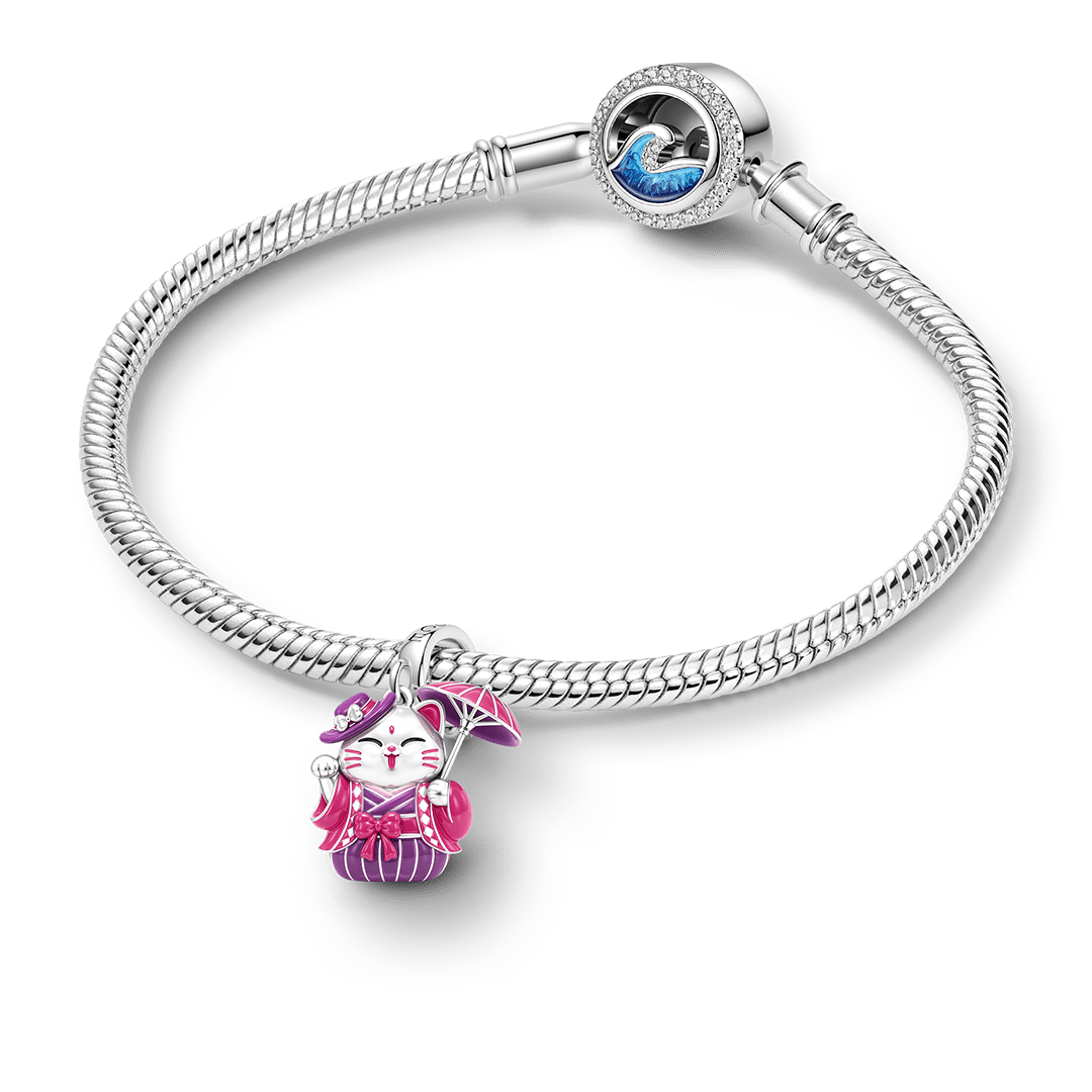 Gnoce Japanese Glow‑in‑the‑Dark Purple Lucky Cat Clasp Dangle Charm Platinum‑plated Silver Blend_4