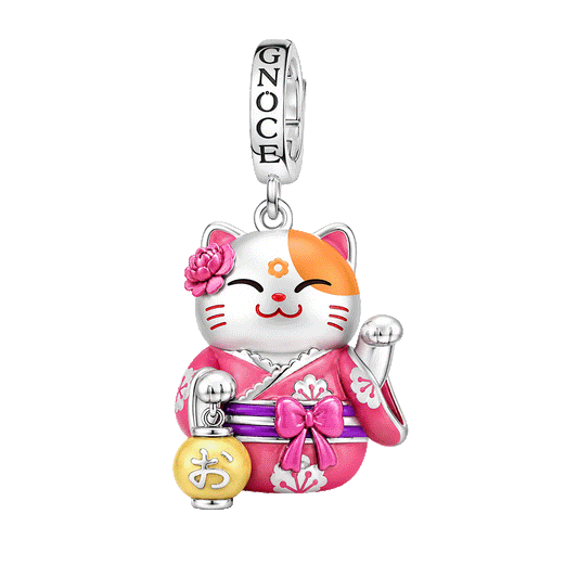 Gnoce Glow-in-the-Dark Kimono Maneki Neko Clasp Dangle Charm Platinum-plated Silver Blend_1