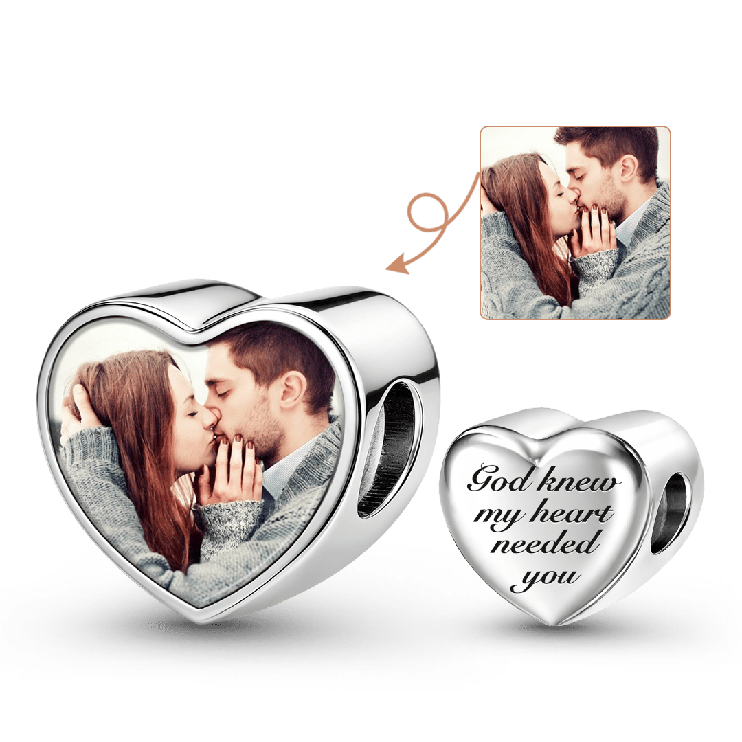 Gnoce Couple Personalized Photo Heart Bead Stainless Steel_1