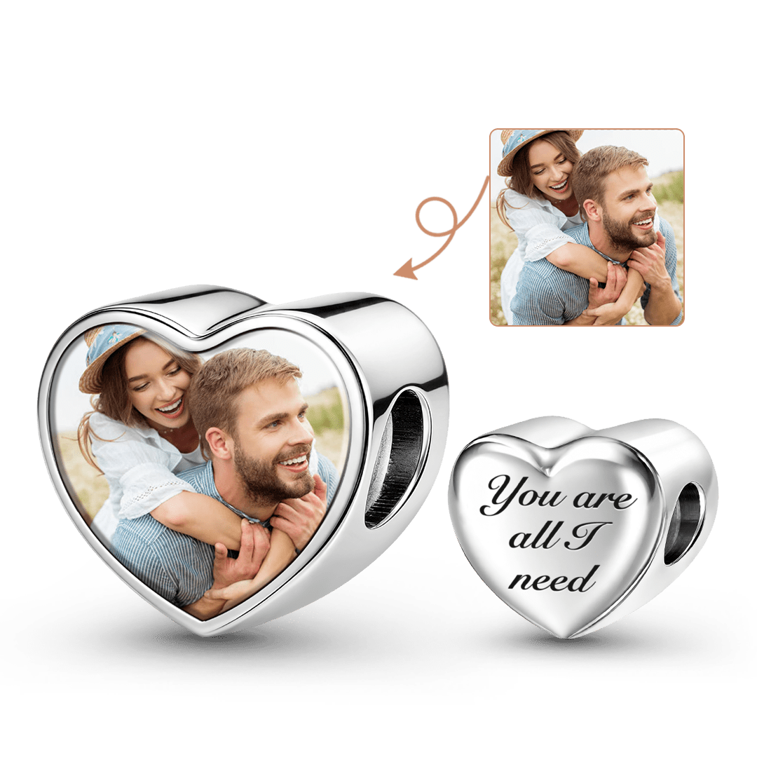 Gnoce Couple Personalized Photo Heart Bead Stainless Steel_1