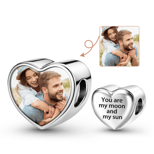 Gnoce Personalized Photo Heart Bead Couple Keepsake Stainless Steel_1