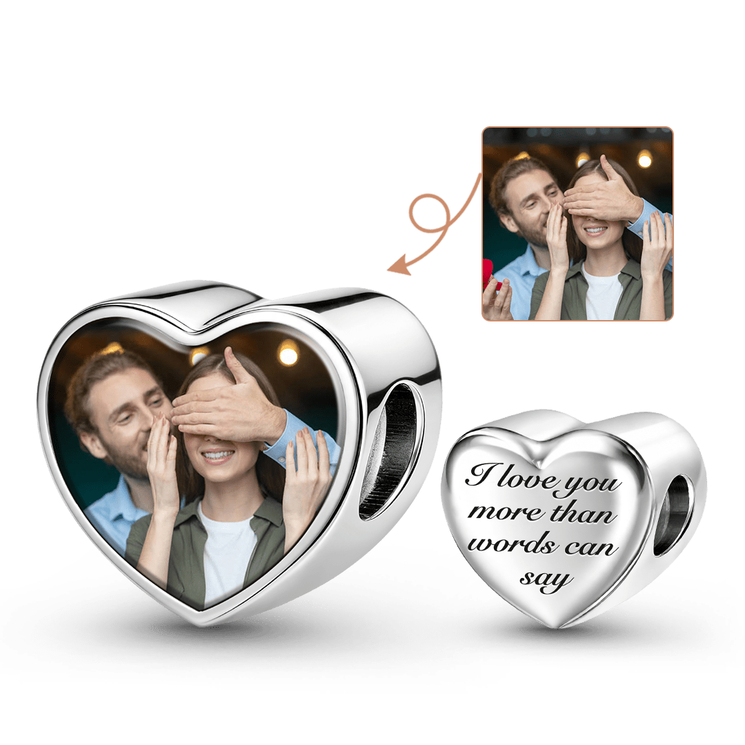 Gnoce Couple Keepsake Personalized Photo Heart Bead Stainless Steel_1