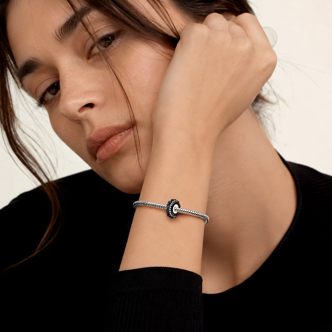 Gnoce British Punk Spike Pave Crystal Stopper Spacer Bead Platinum‑plated Silver Blend_4