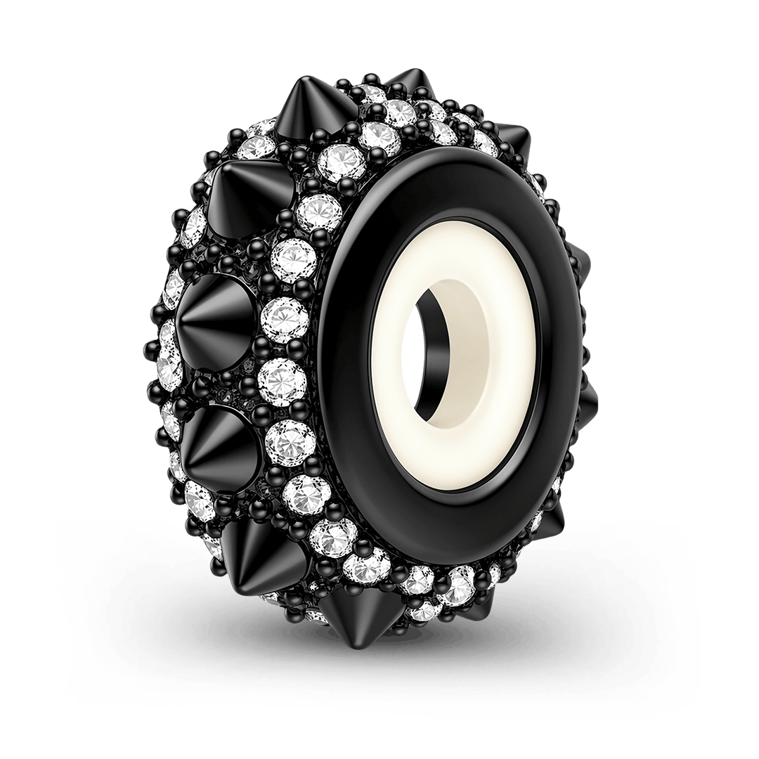 Gnoce British Punk Spike Pave Crystal Stopper Spacer Bead Platinum‑plated Silver Blend_1