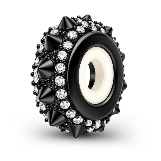 Gnoce British Punk Spike Pave Crystal Stopper Spacer Bead Platinum‑plated Silver Blend_1