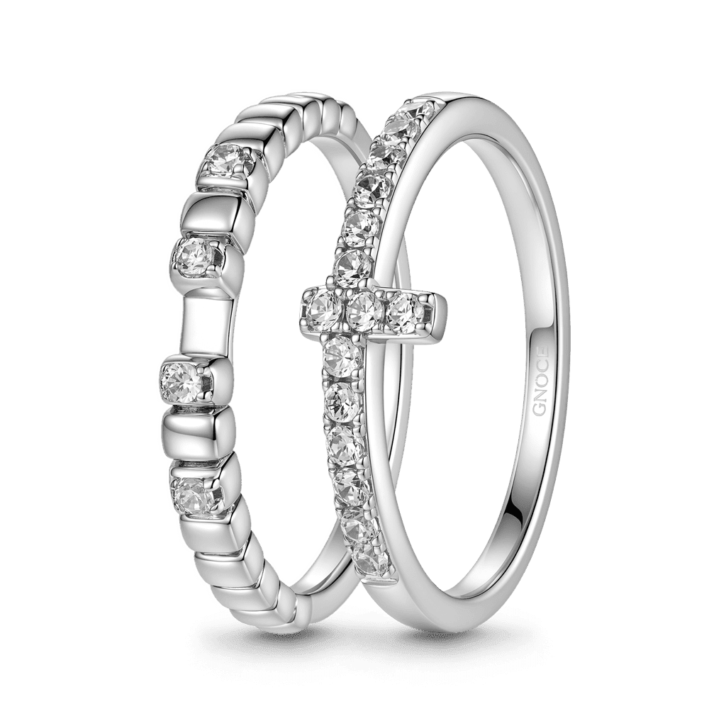 Gnoce Cross Band Ring Platinum-plated Silver Blend_4