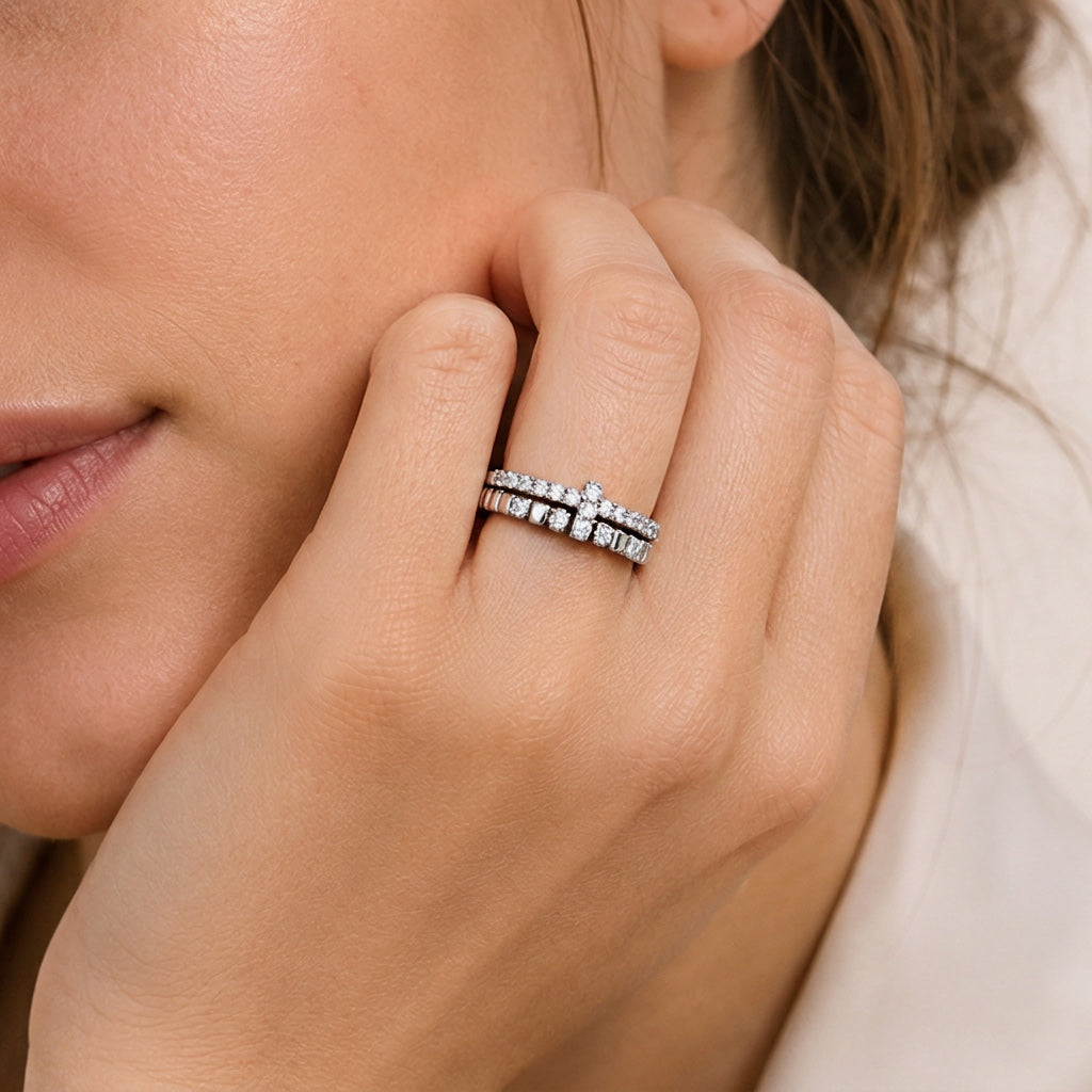 Gnoce Cross Band Ring Platinum-plated Silver Blend_2