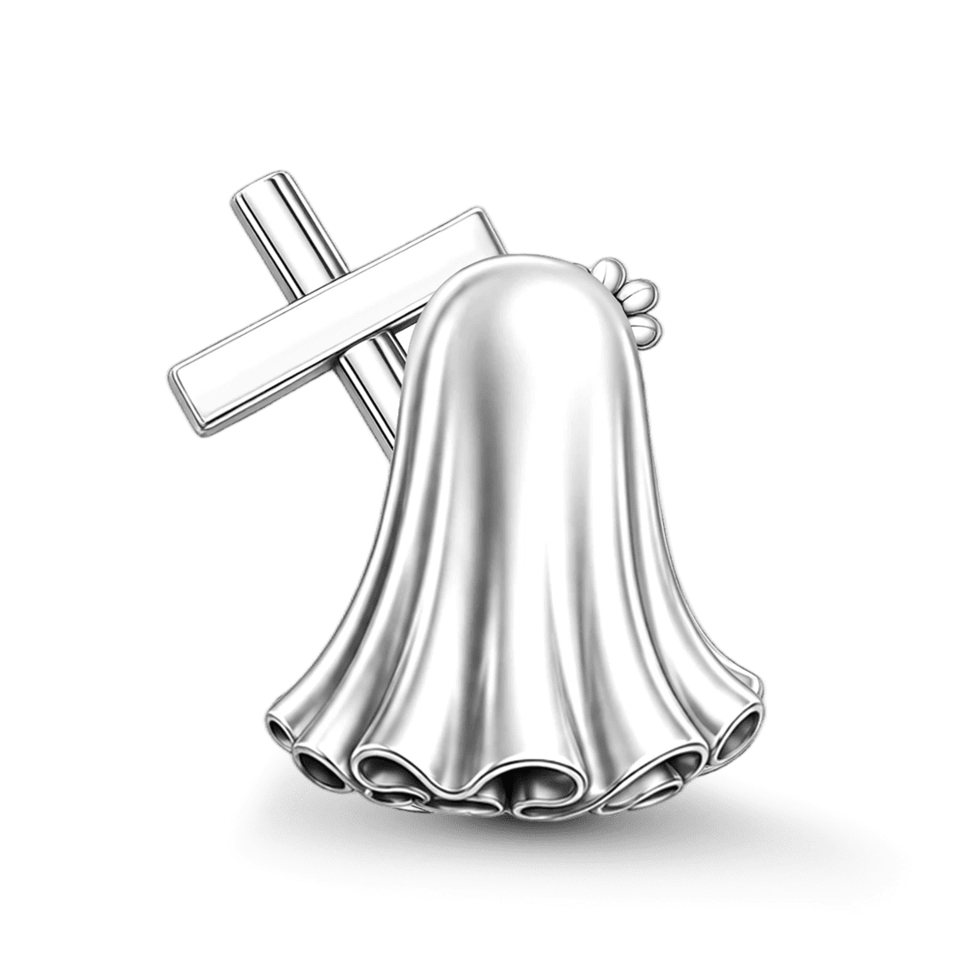 Gnoce Halloween Ghost Cross Through‑hole Base Bead Charm Platinum‑plated Silver Blend_6