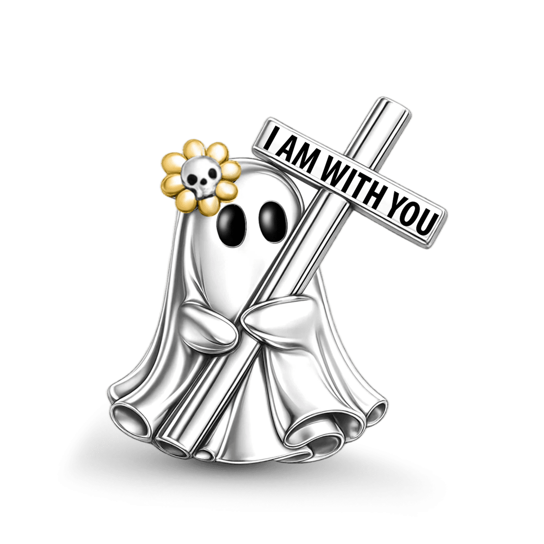 Gnoce Halloween Ghost Cross Through‑hole Base Bead Charm Platinum‑plated Silver Blend_1