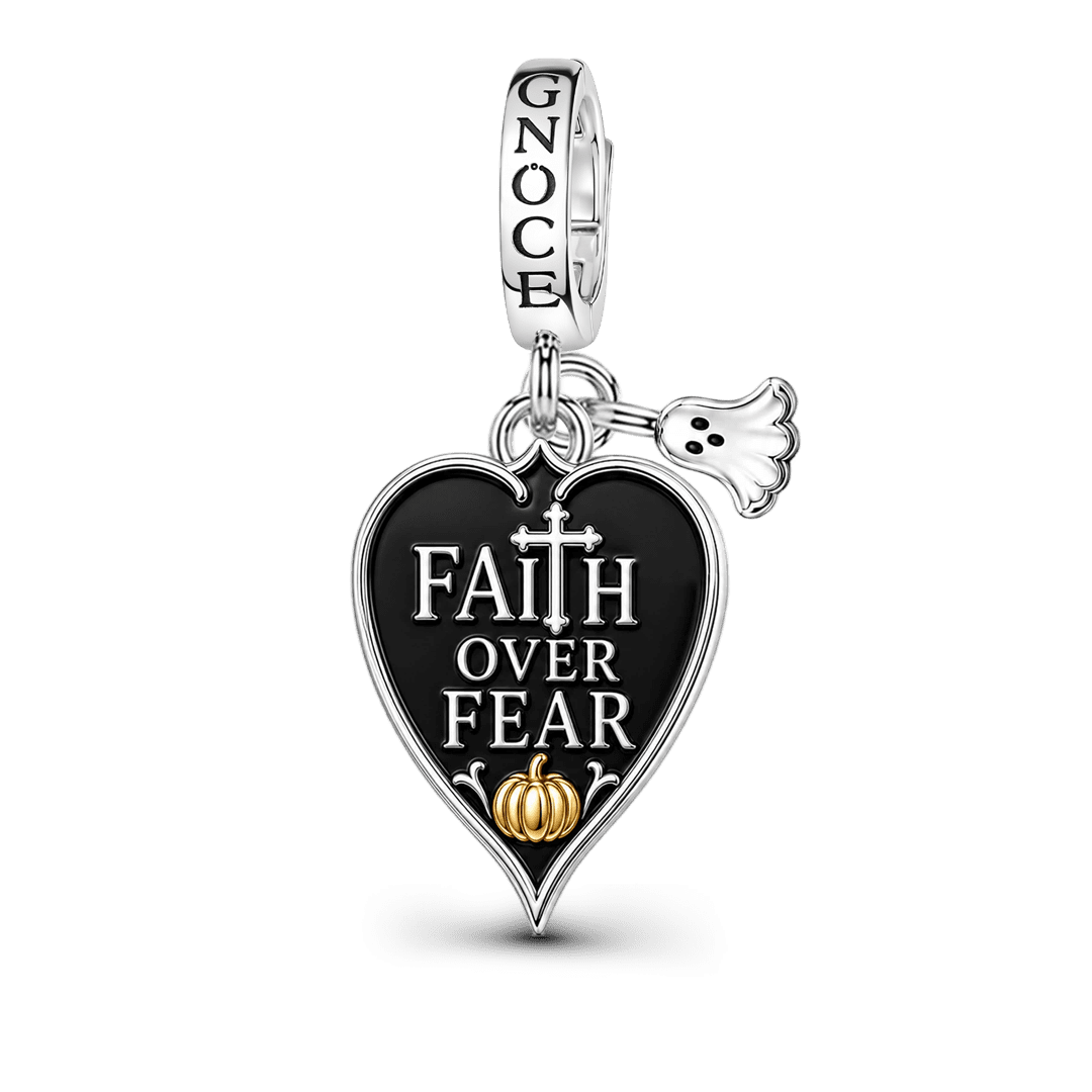 Gnoce Halloween Faith Ghost Heart Clasp Dangle Charm Platinum‑plated Silver Blend_1