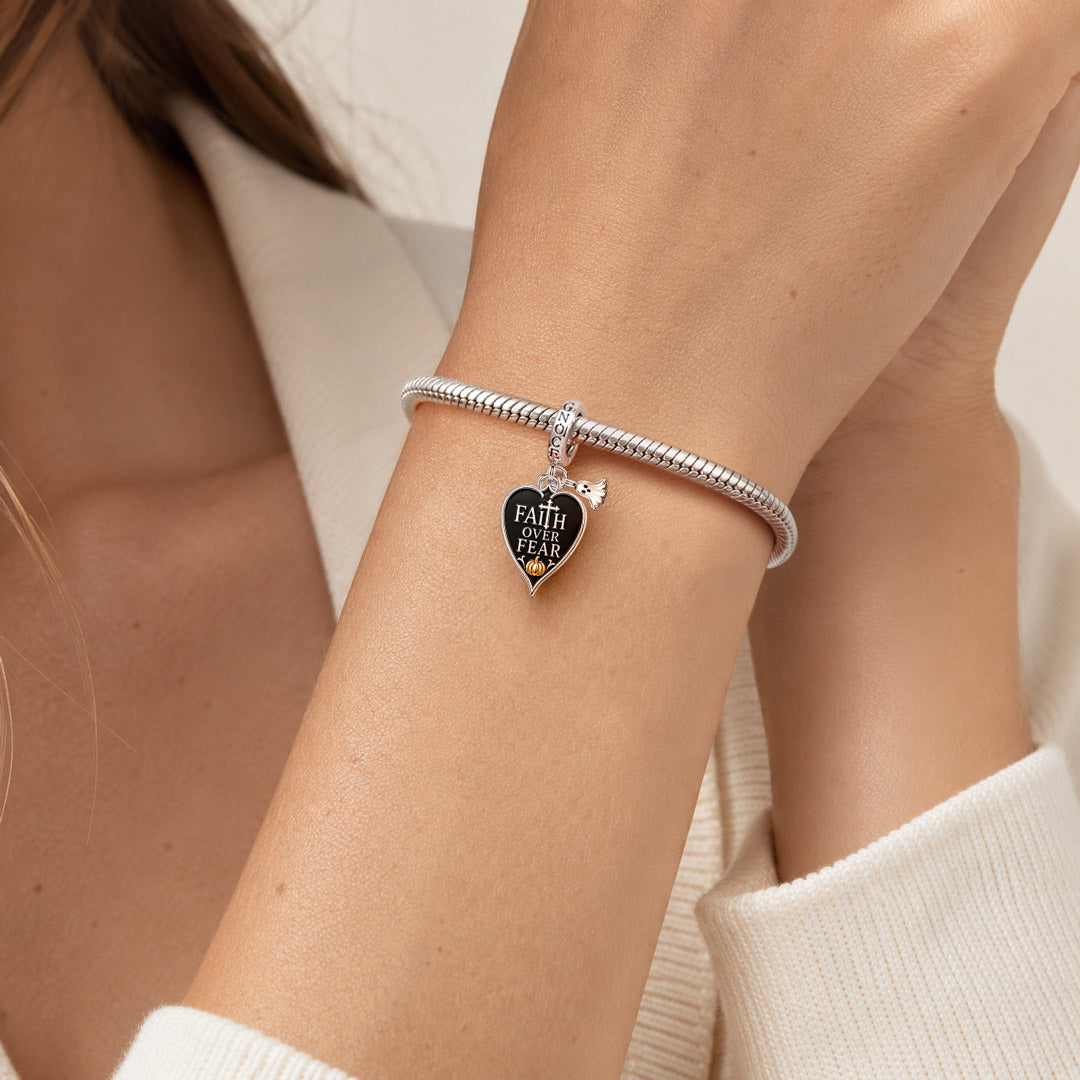 Gnoce Halloween Faith Ghost Heart Clasp Dangle Charm Platinum‑plated Silver Blend_2