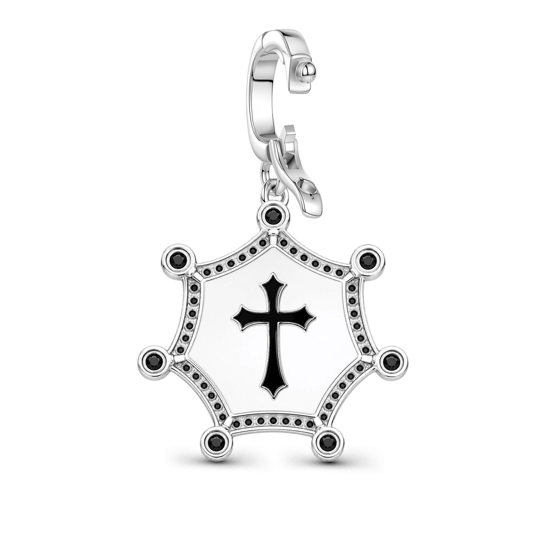 Gnoce Halloween Spider Web Religious Slogan Cross Clasp Dangle Charm Platinum‑plated Silver Blend_6