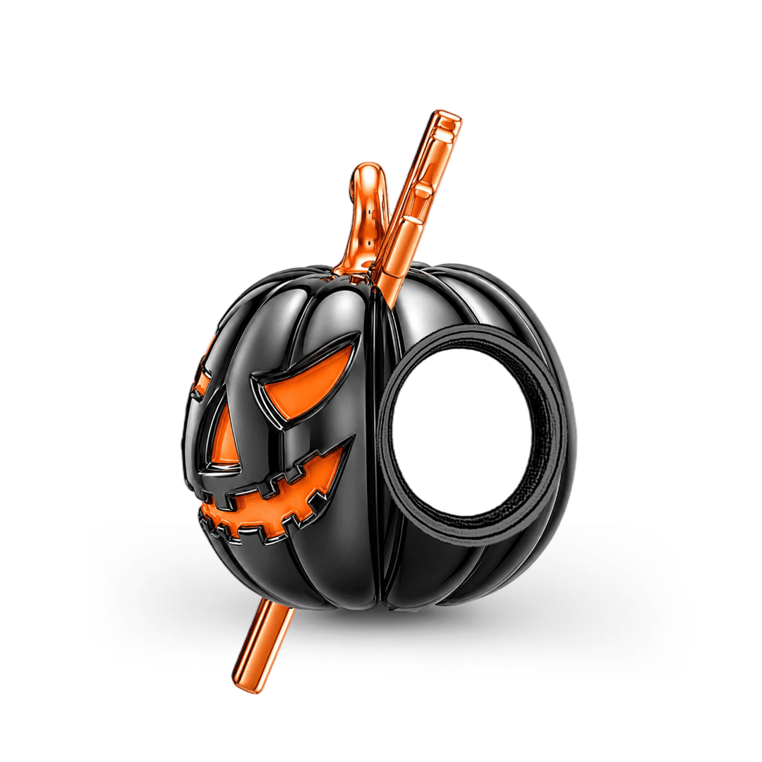 Gnoce Glow‑in‑the‑dark Halloween Cross Pumpkin Through‑hole Base Bead Charm Platinum‑plated Silver Blend_6