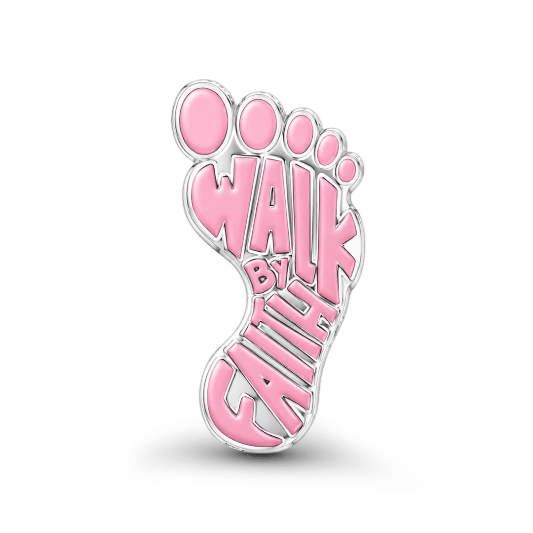 Gnoce Religious Footprint Slogan Engravable Through‑hole Bead Charm Platinum‑plated Silver Blend_1