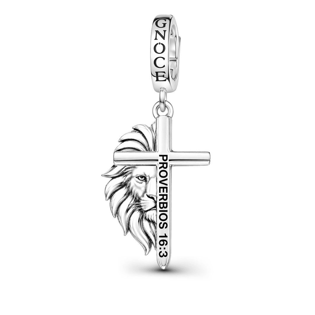 Gnoce Religious Lion Of Judah Cross Clasp Dangle Charm Platinum‑plated Silver Blend_1