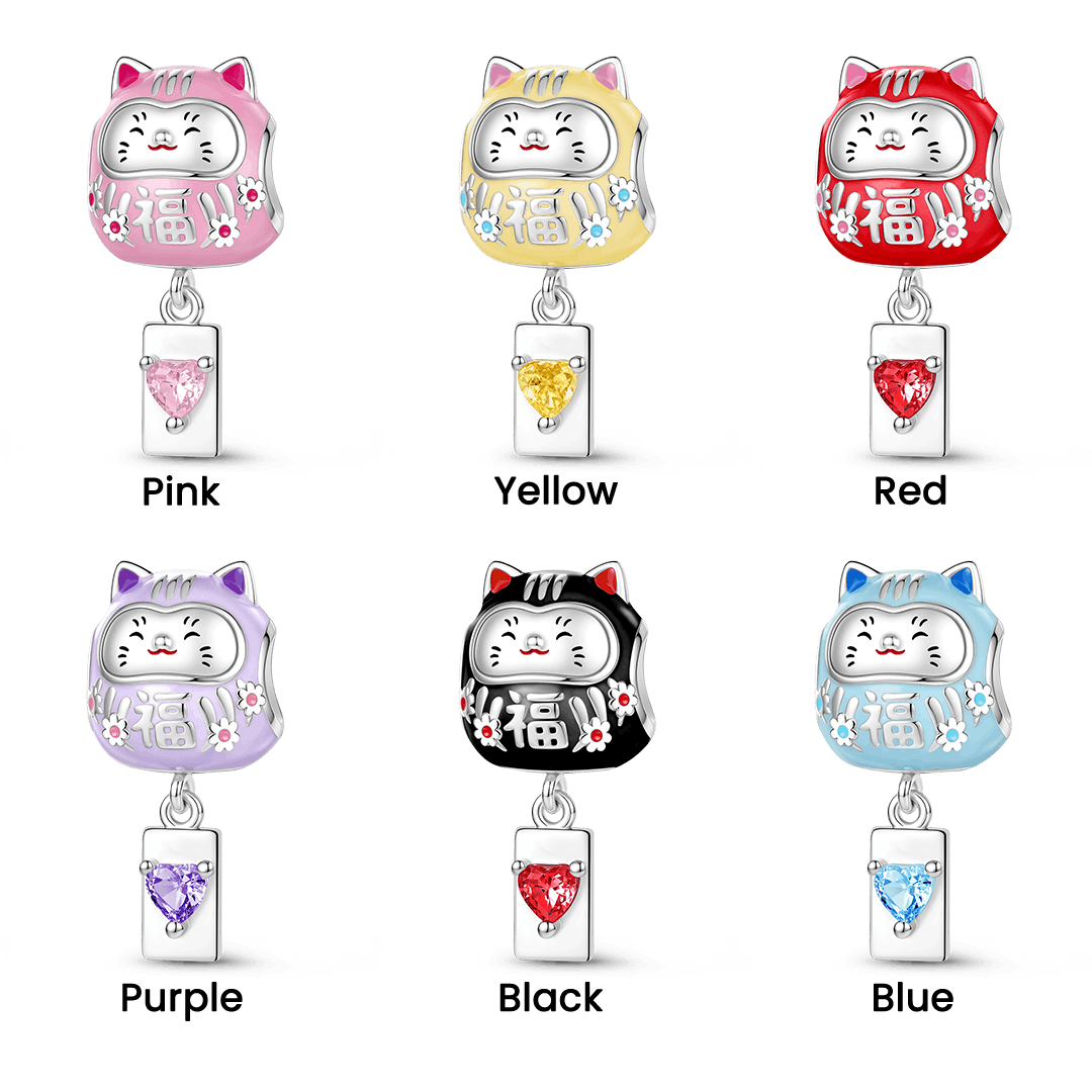Gnoce Japanese Lucky Cat Engravable Birthstone Through‑hole Bead Charm Platinum‑plated Silver Blend_4