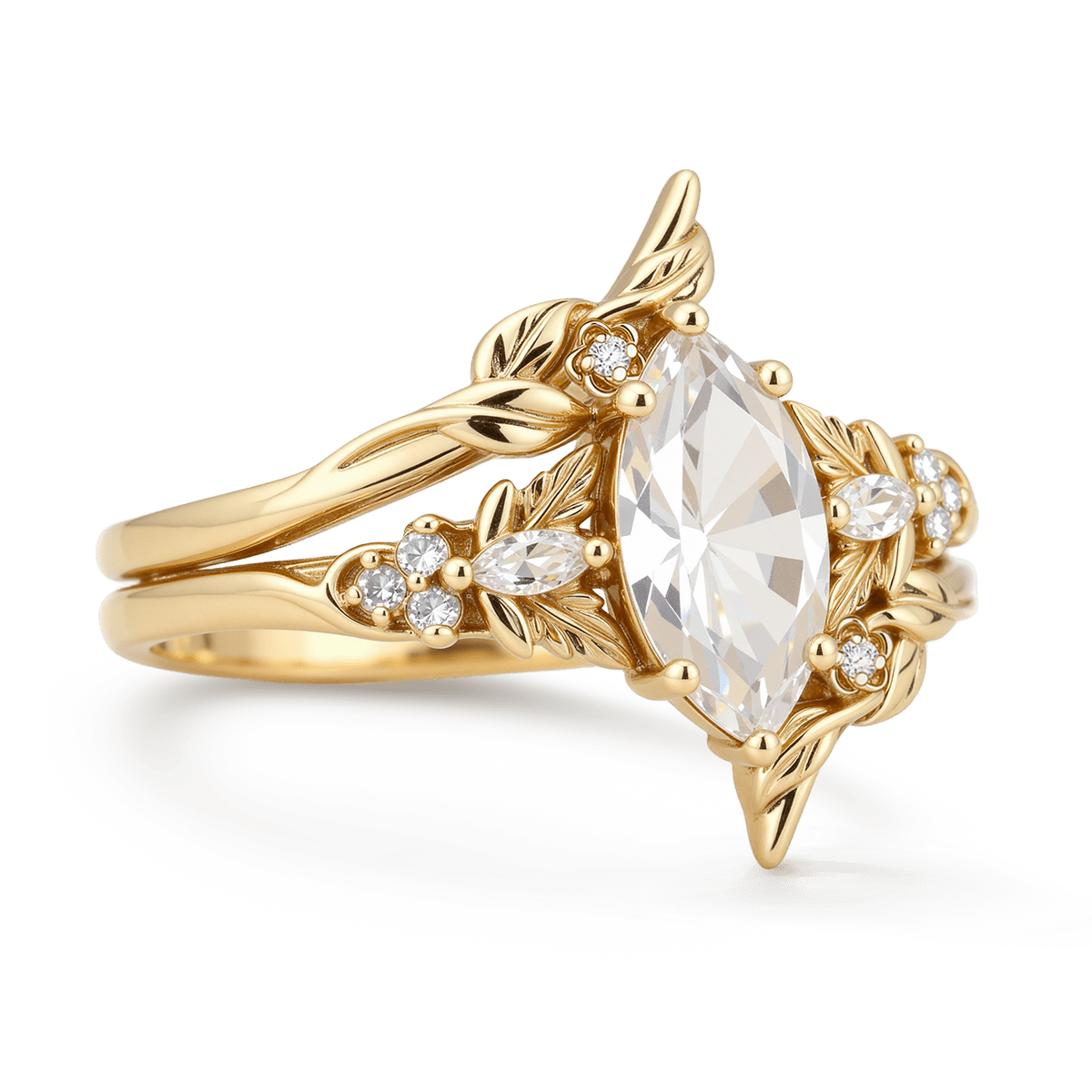 Gnoce Nature-Inspired Leaf & Vine Engagement Ring Set_5