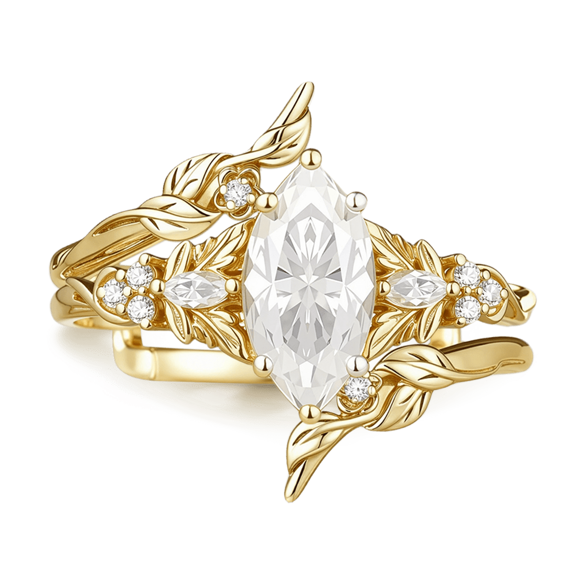 Gnoce Nature-Inspired Leaf & Vine Engagement Ring Set_1