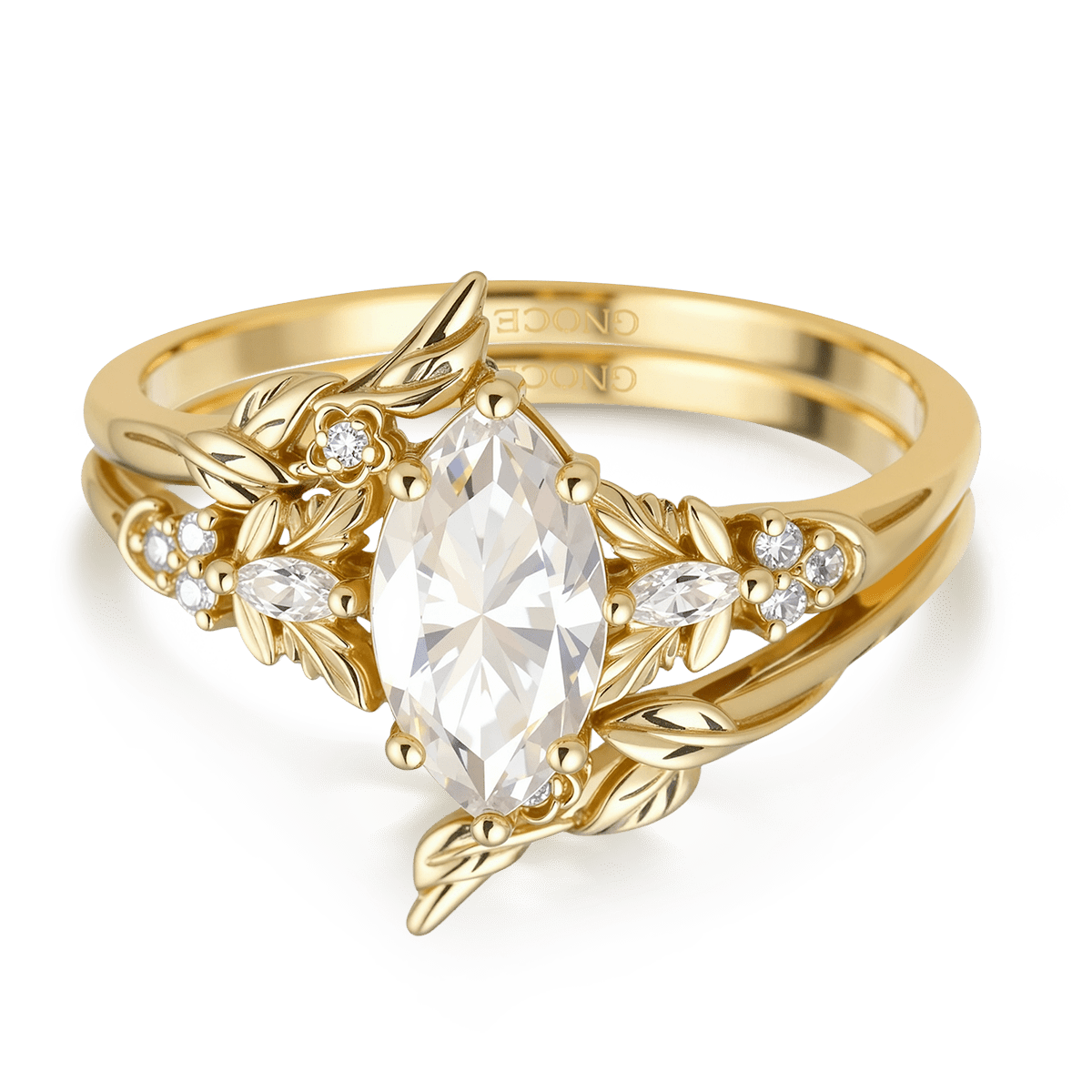 Gnoce Nature-Inspired Leaf & Vine Engagement Ring Set_4