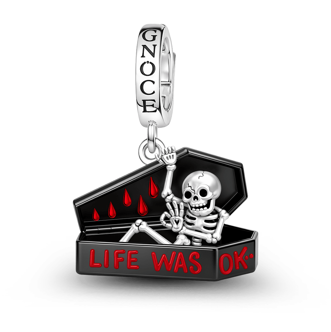 Gnoce Halloween Punk Coffin Skeleton Clasp Dangle Charm Platinum‑plated Silver Blend_1