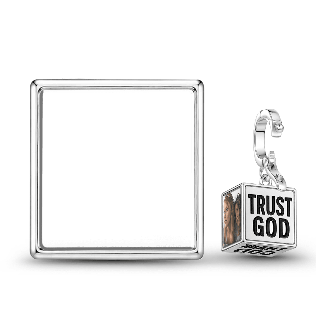 Gnoce Religious God Cube Personalized Photo Clasp Dangle Charm Platinum‑plated Silver Blend_6