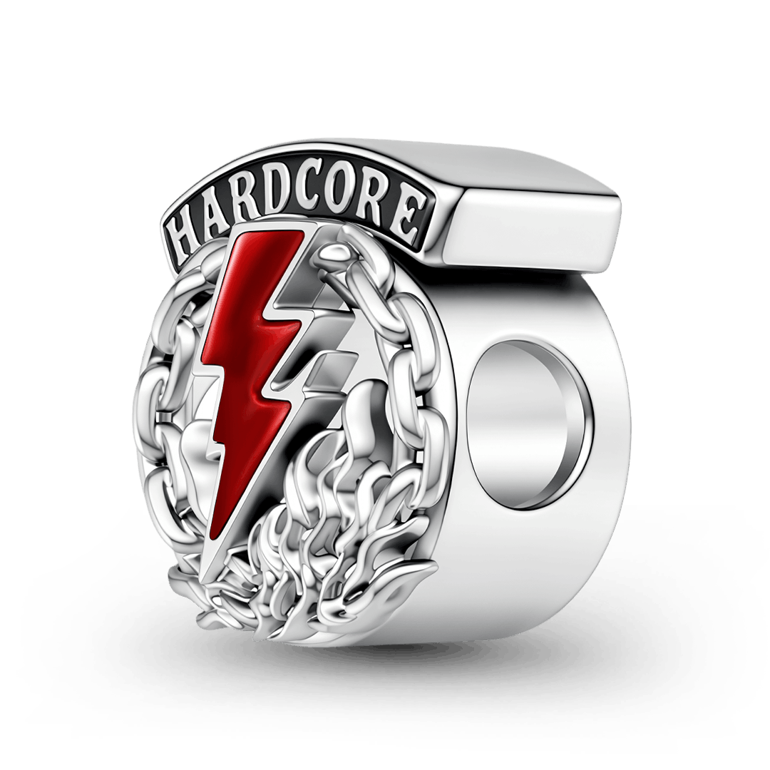 Gnoce British Punk Hardcore Lightning Chain Engravable Photo Bead Charm Platinum‑plated Silver Blend_6