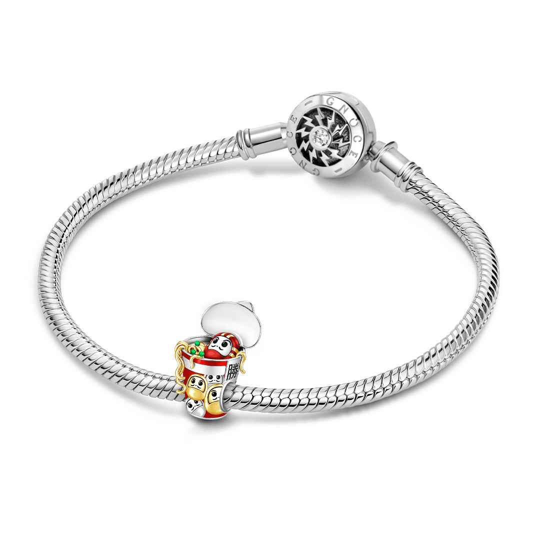 Gnoce Japanese Ramen Daruma Through‑hole Bead Charm Platinum‑plated Silver Blend_3